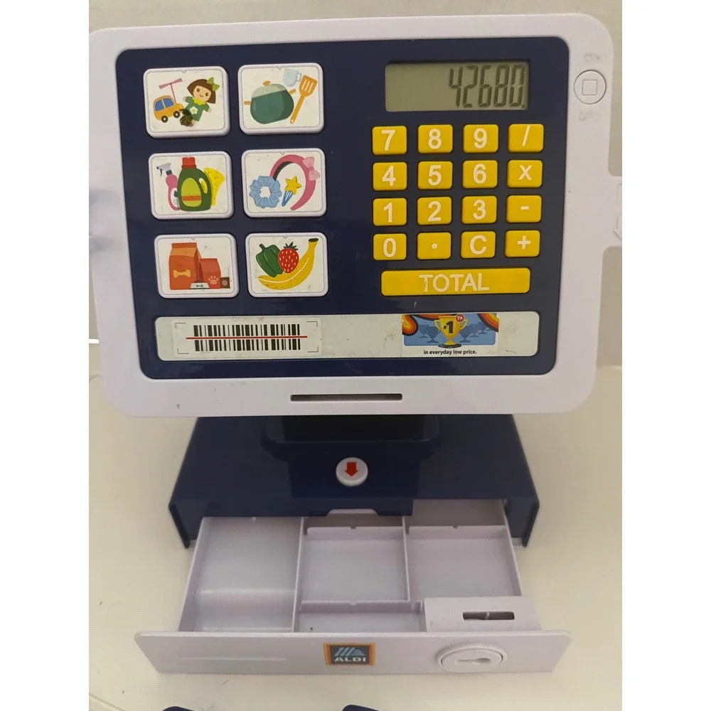 Aldi Grocery Store Toy Cash Register Electronic Calculator Scanner Blue White